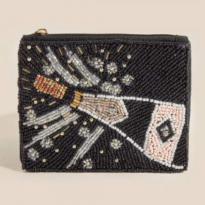 Sparkling Champagne Bottle Seed Beaded Coin Purse