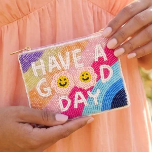Have A Good Day Smiley Rainbow Beaded Coin Pouch