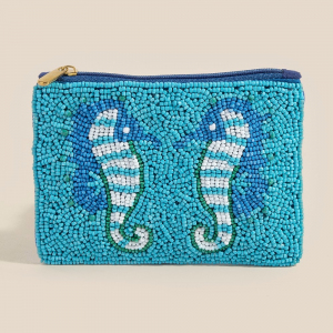 Sea Horses Seed Beaded Coin Purse