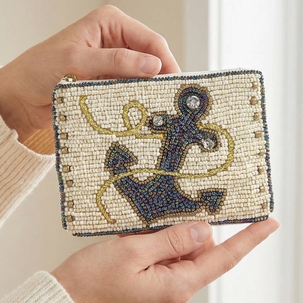 Sea Anchor And Rope Seed Beaded Coin Purse