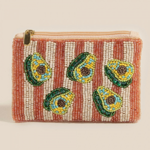Stripes And Avocados Seed Beaded Coin Purse