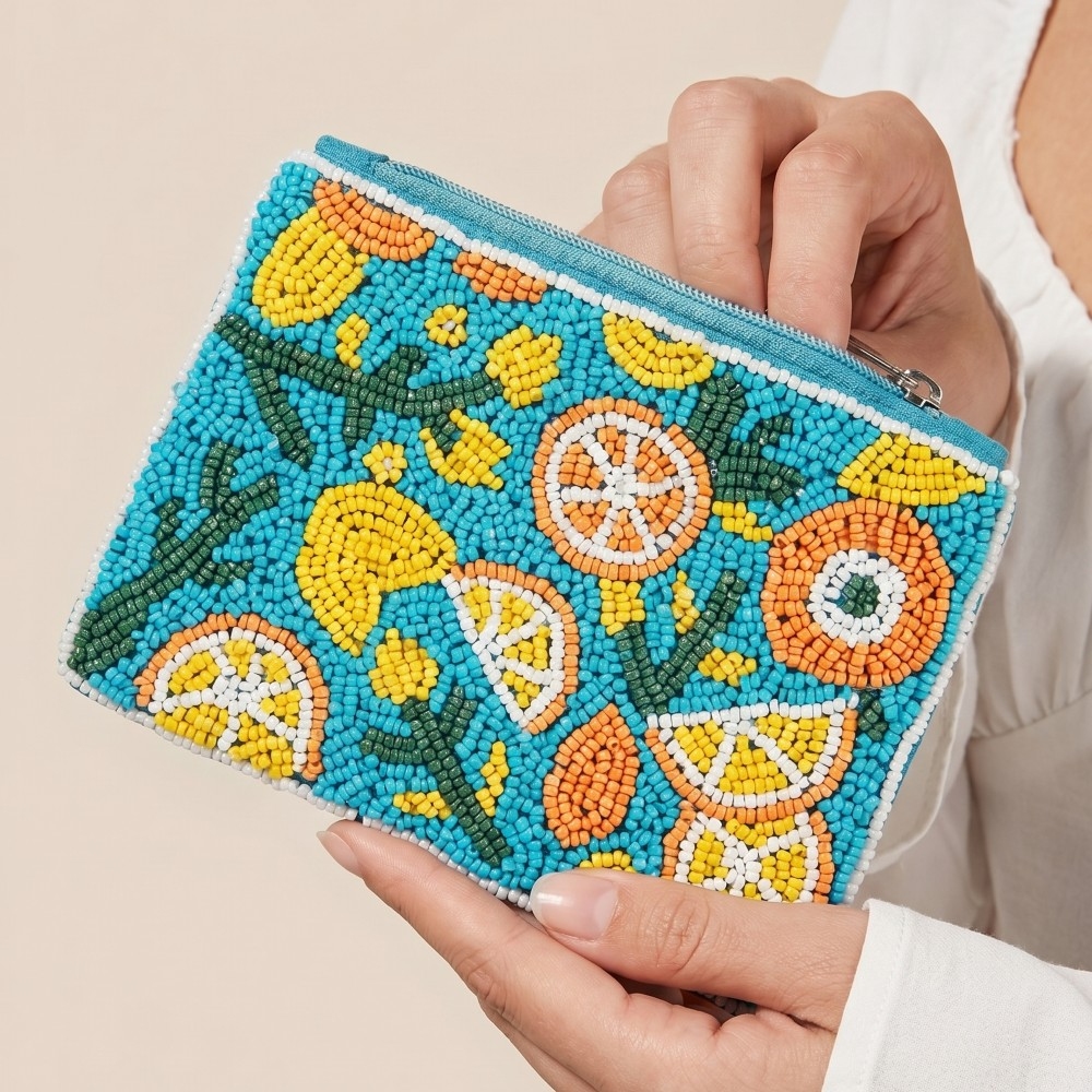 Seed Beaded Lemon Fruit Coin Purse