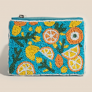 Seed Beaded Lemon Fruit Coin Purse