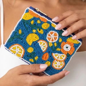 Seed Beaded Lemon Fruit Coin Purse