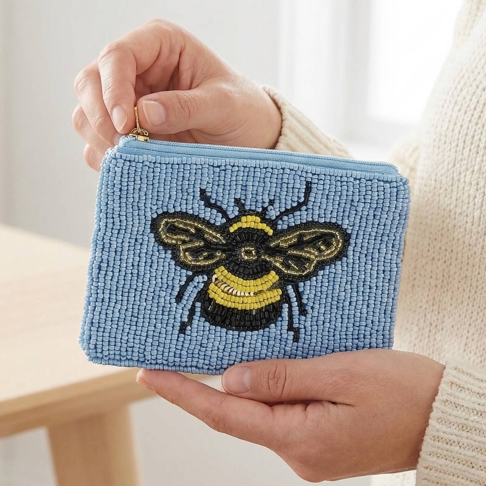 Seed Beaded Queen Bee Coin Purse