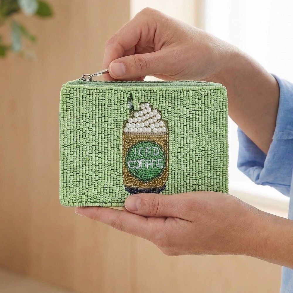 Iced Coffee Seed Beaded Coin Purse