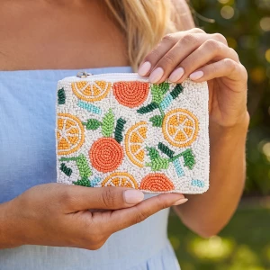 Beaded Citrus Orange Slice Coin Pouch