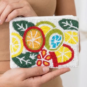 Seed Beaded Assorted Lemon Fruit Coin Purse