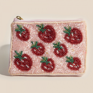Strawberry Themed Seed Beaded Coin Purse