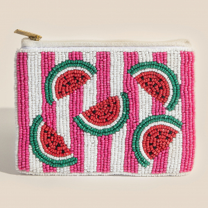 Seed Beaded Striped Watermelon Fruit Coin Purse