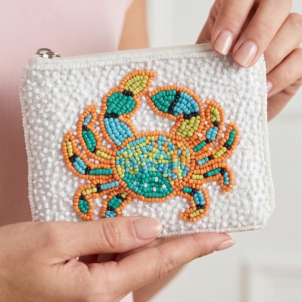 Seed Beaded Sea Life Crab Coin Purse