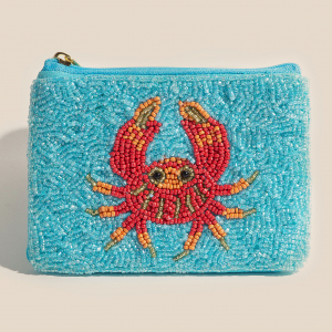 Seed Beaded Red Crab Coin Purse