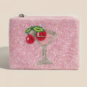 Cherry Glass Martini Beaded Coin Purse