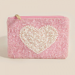Pearl Heart Seed Beaded Coin Purse