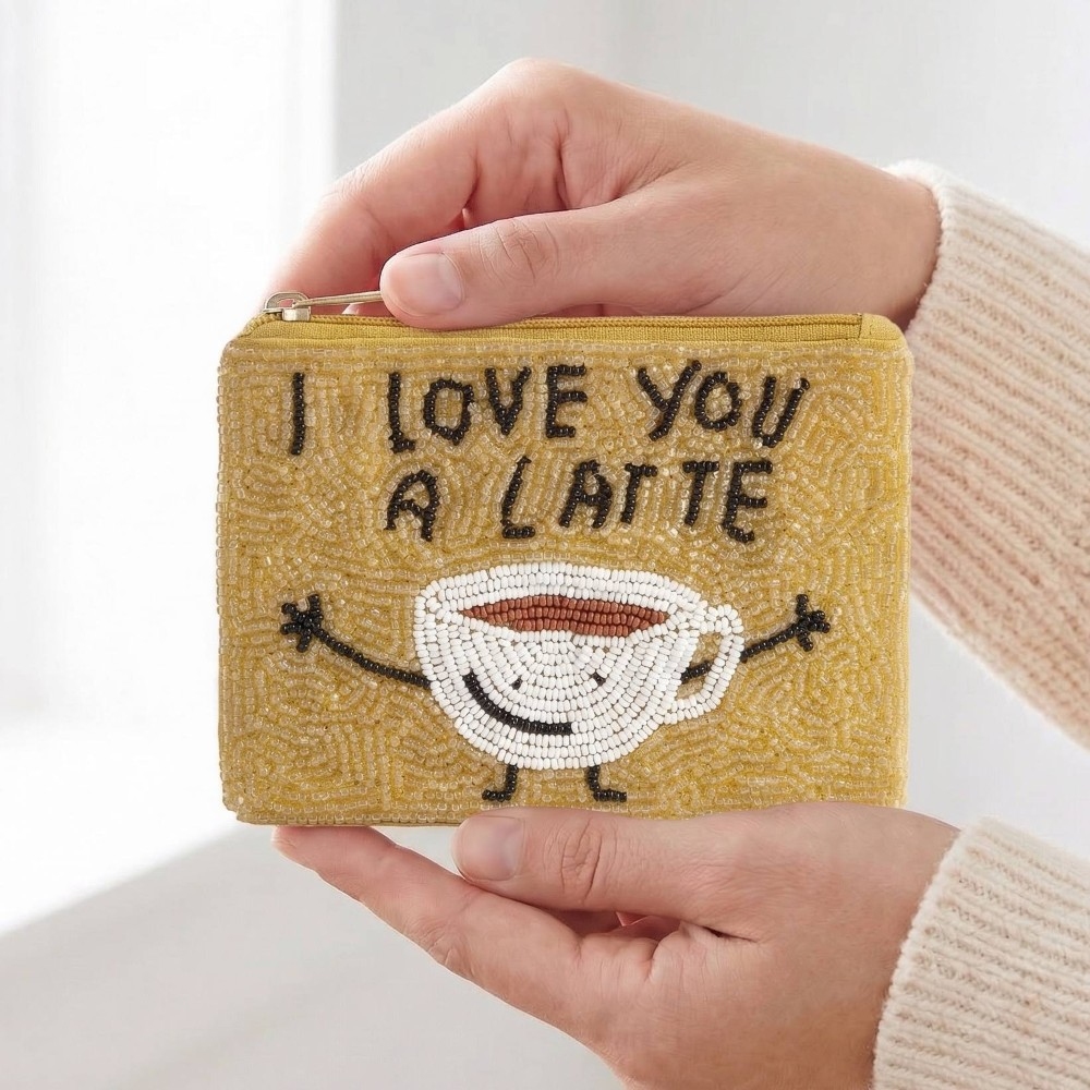 I Love You A Latte Seed Beaded Coin Purse