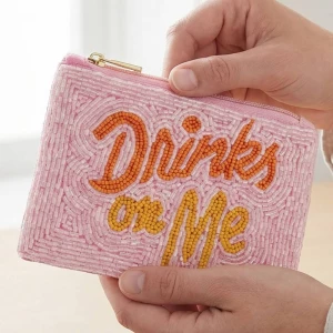 Drinks On Me Print Beaded Coin Purse