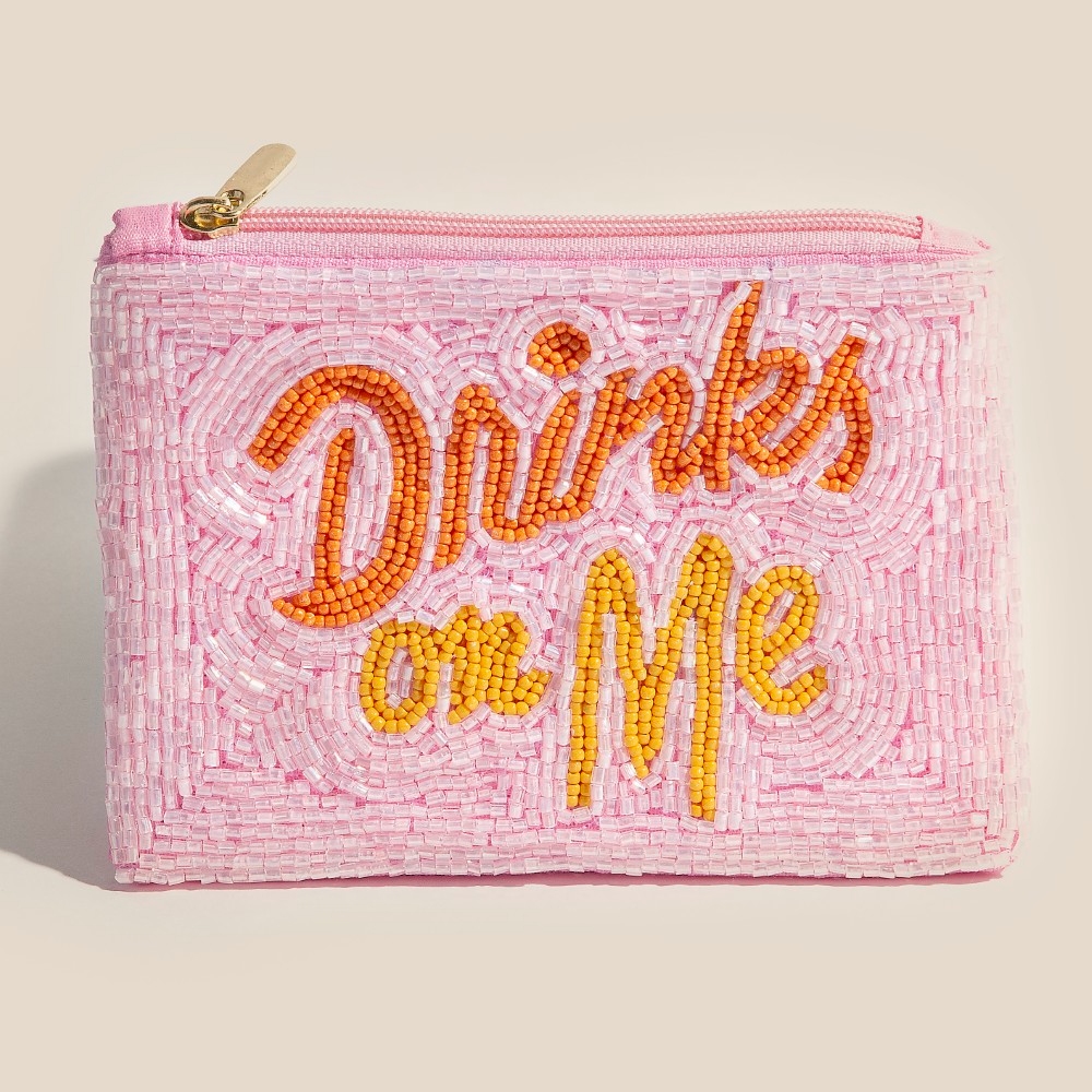 Drinks On Me Print Beaded Coin Purse