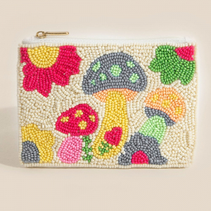 Mushroom And Flowers Seed Beaded Coin Purse