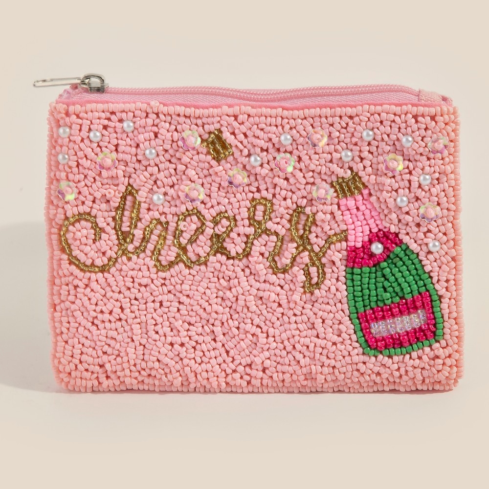 Cheers Champagne Seed Beaded Coin Purse