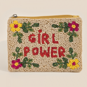 Floral Border Girl Power Seed Beaded Coin Purse