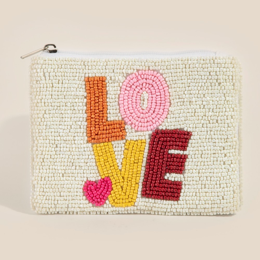 Vibrant Love Heart Seed Beaded Coin Purse