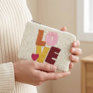 Vibrant Love Heart Seed Beaded Coin Purse