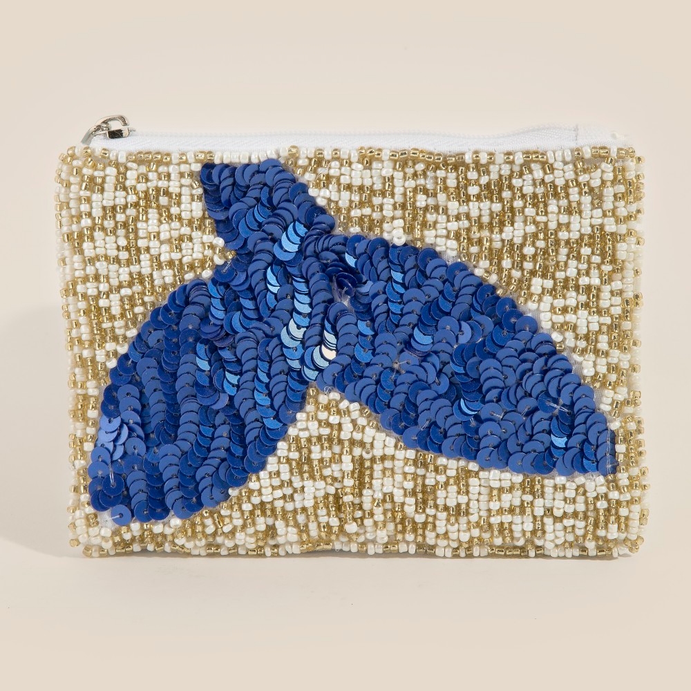 Sequin Whale Tale Seed Beaded Coin Purse