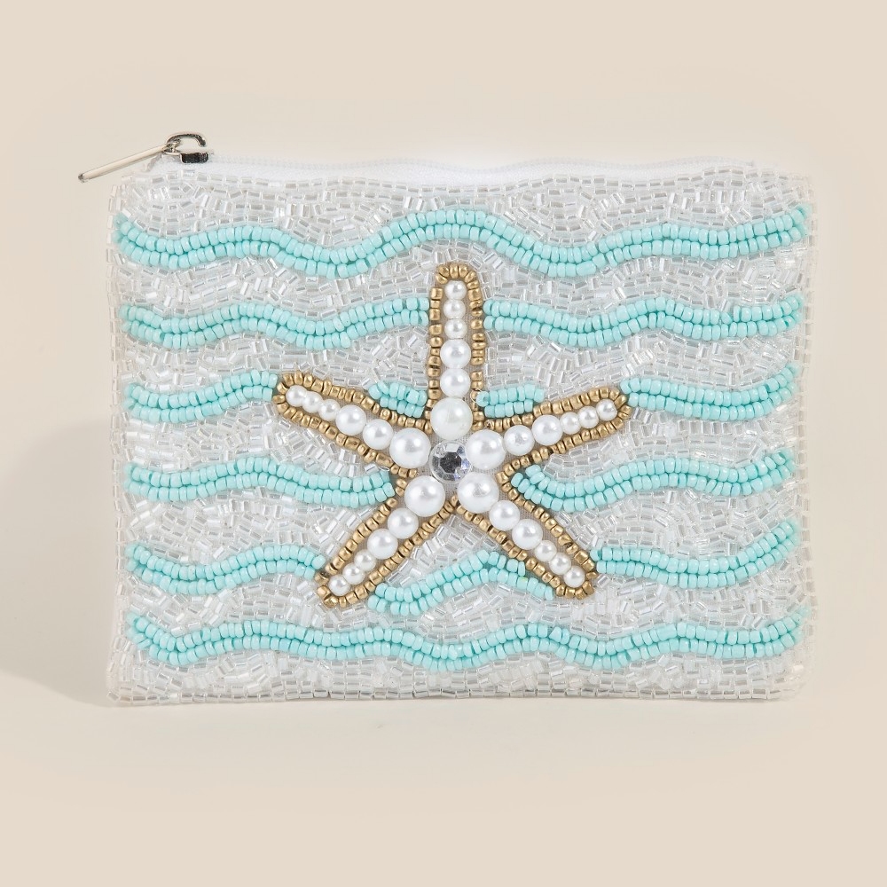 Pearl Beaded Starfish Seed Beaded Coin Purse