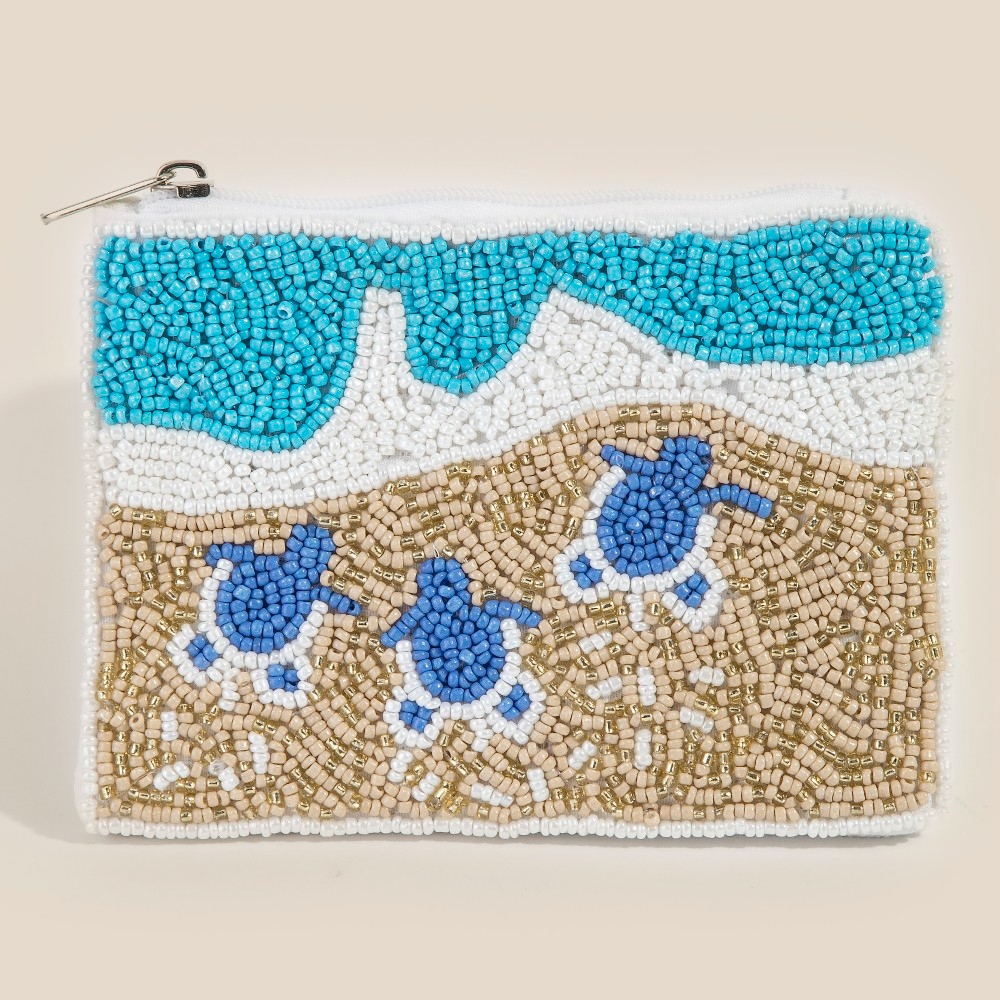 Turtles On Beach Seed Beaded Coin Purse