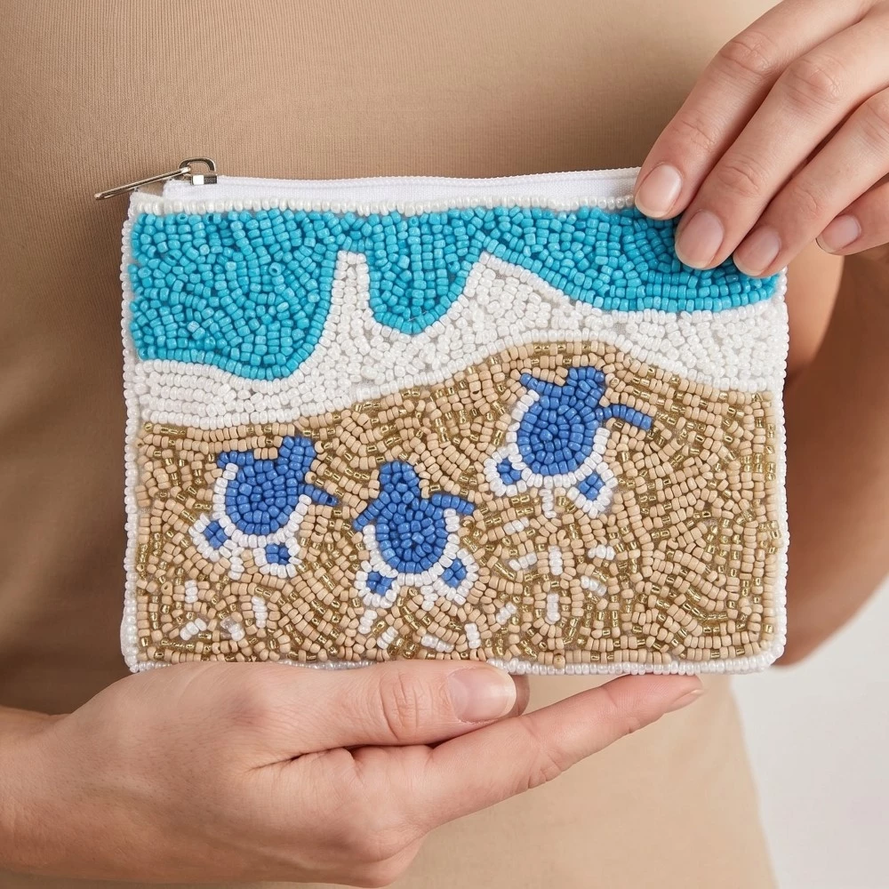 Turtles On Beach Seed Beaded Coin Purse