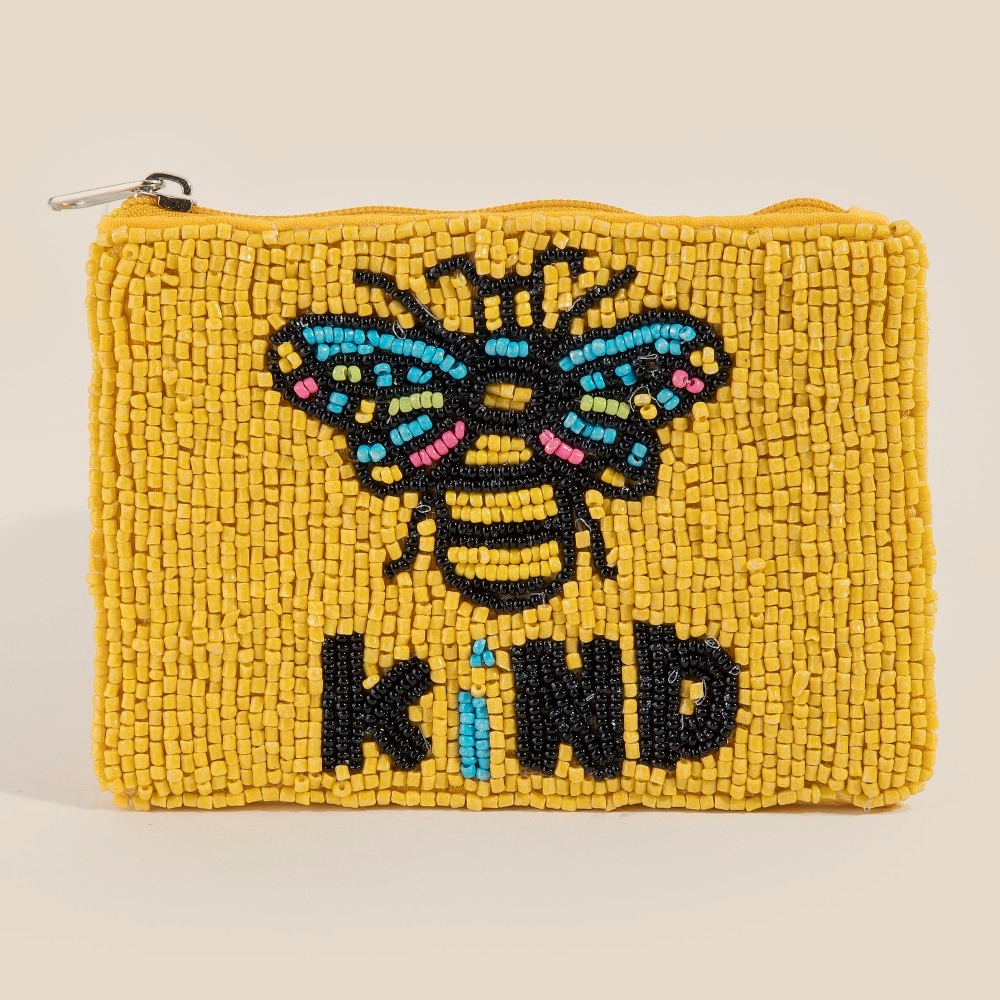 Bee Kind Seed Beaded Coin Purse