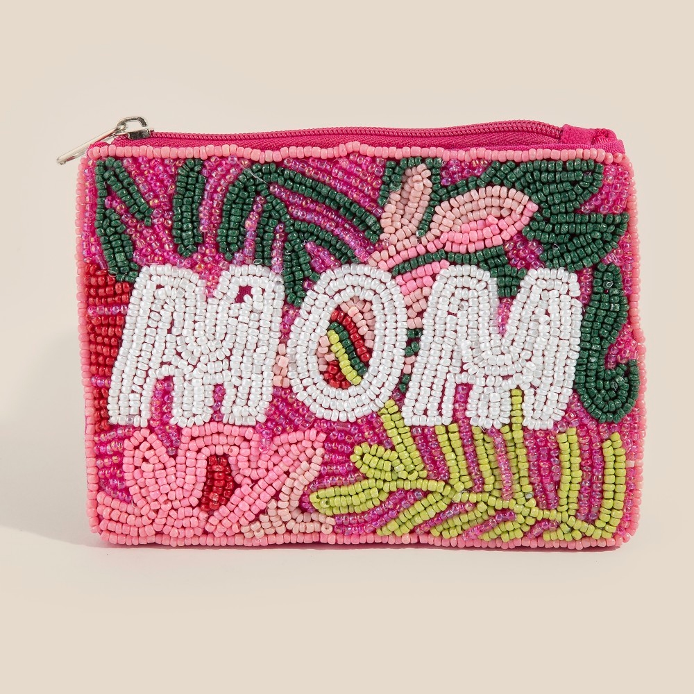 Mom Foliage Seed Beaded Coin Purse