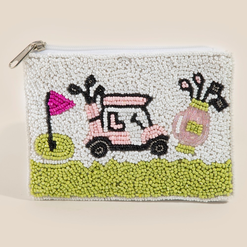 Game Day Golfing Theme Seed Beaded Coin Purse