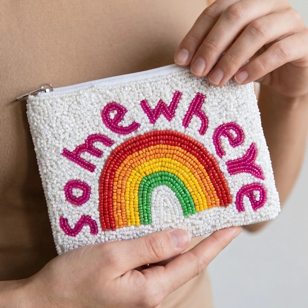 Somewhere Over The Rainbow Seed Beaded Coin Purse