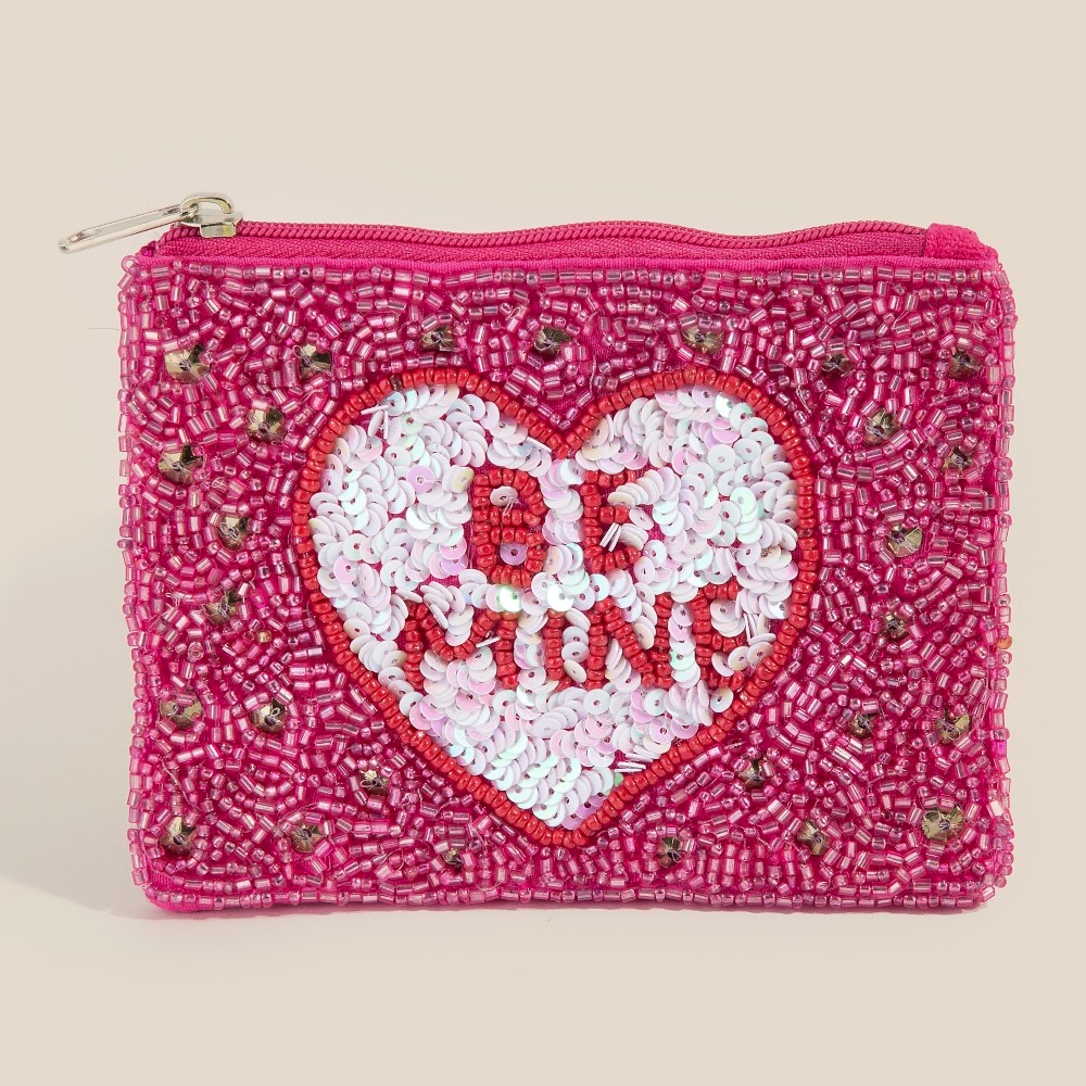 Be Mine Heart Seed Beaded Coin Purse