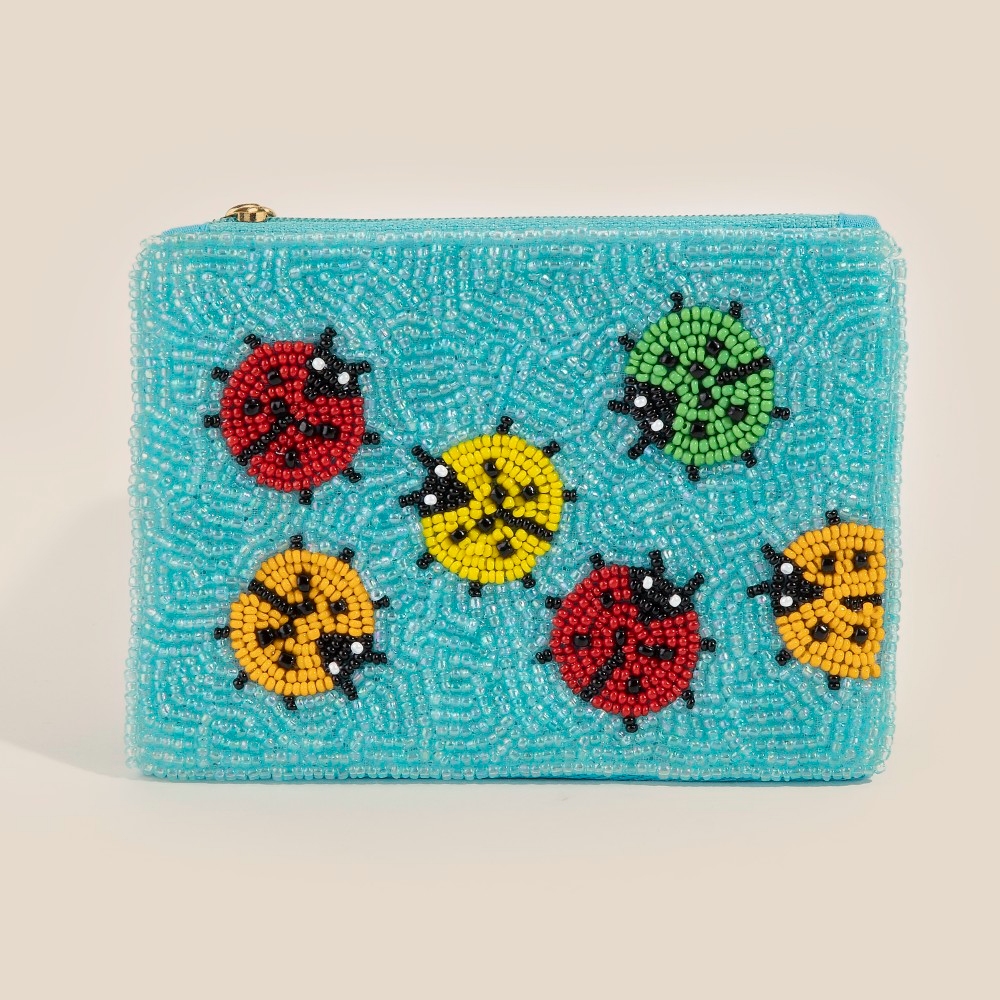 Colorful Lady Bugs Seed Beaded Coin Purse