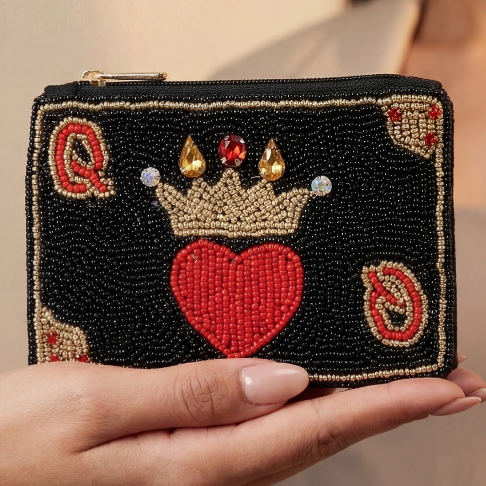 Queen Of Hearts Seed Beaded Coin Purse