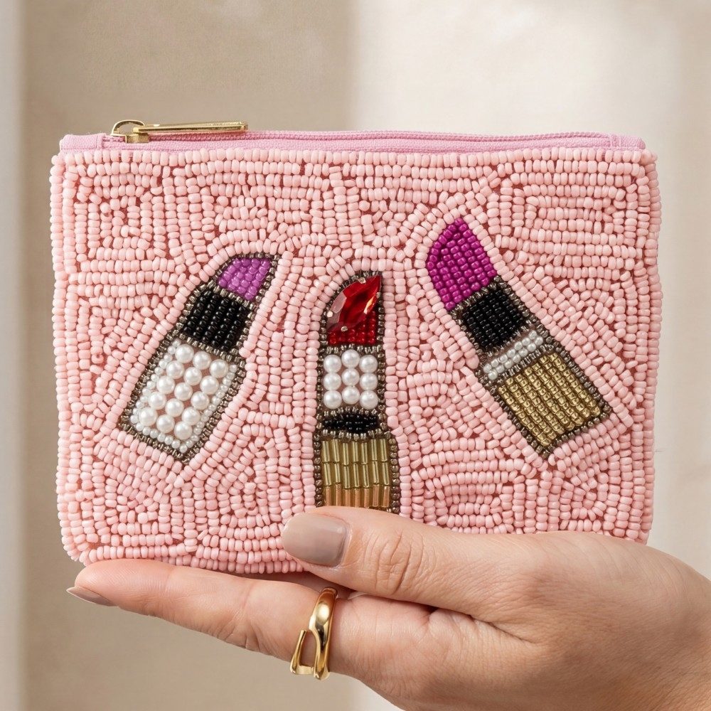 3 Lipsticks Seed Beaded Coin Purse
