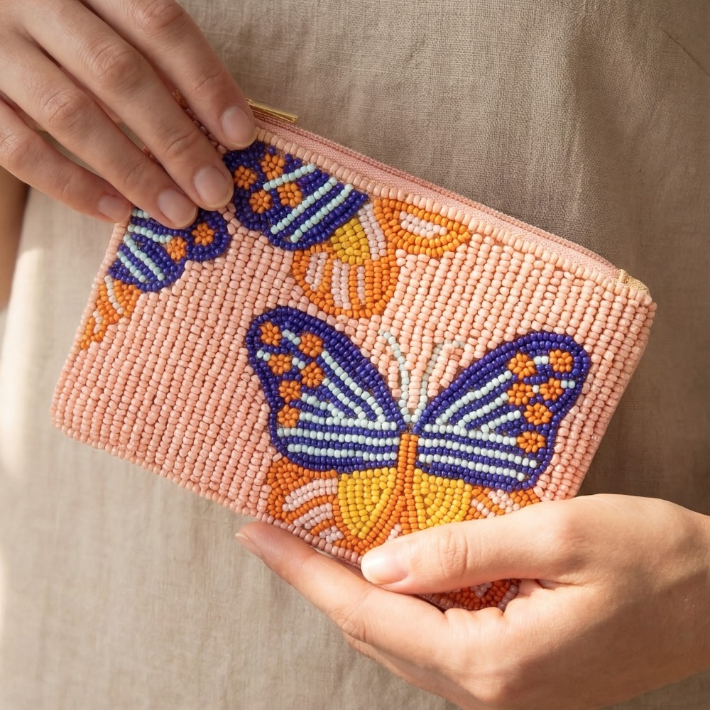 Textured Butterfly Beaded Coin Purse