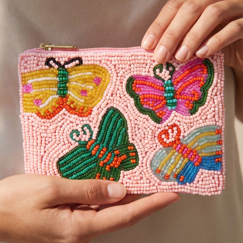 Colorful Butterfly Beaded Coin Purse