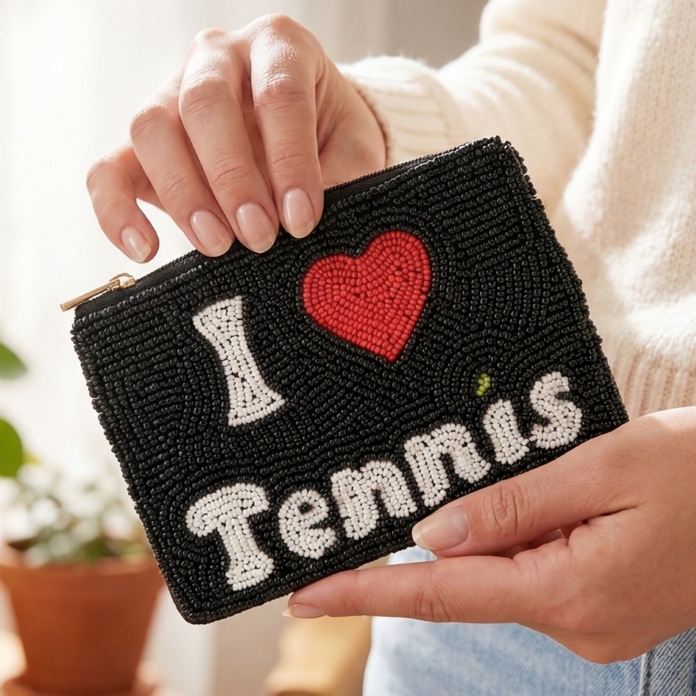 I Love Tennis Beaded Zip Coin Purse