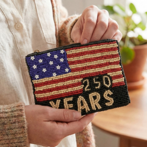 Usa Flag 250 Years Beaded Zip Coin Purse