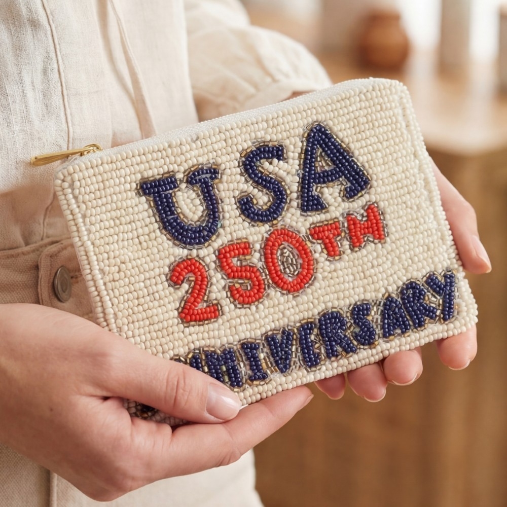 Usa 250Th Anniversary Beaded Zip Coin Purse