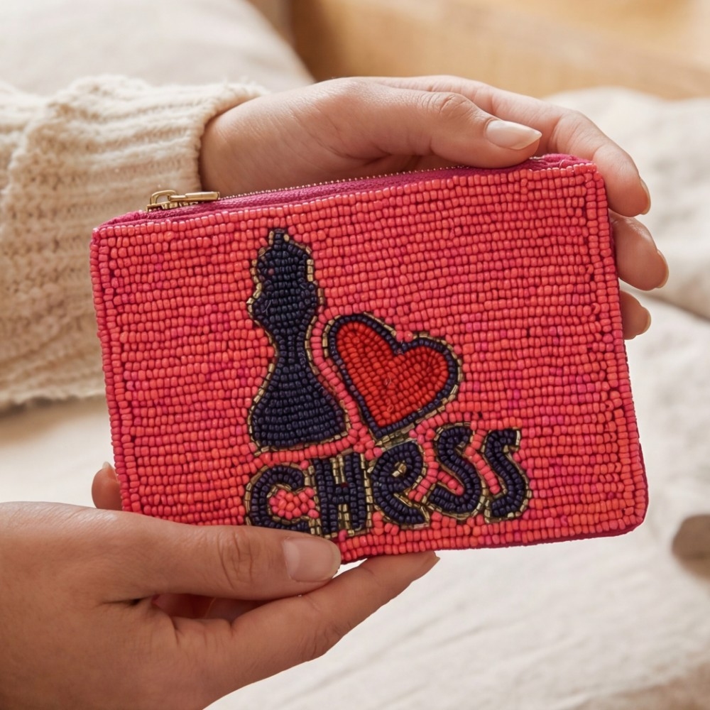 I Heart Chess Beaded Zip Coin Purse
