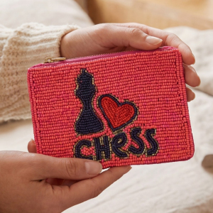 I Heart Chess Beaded Zip Coin Purse