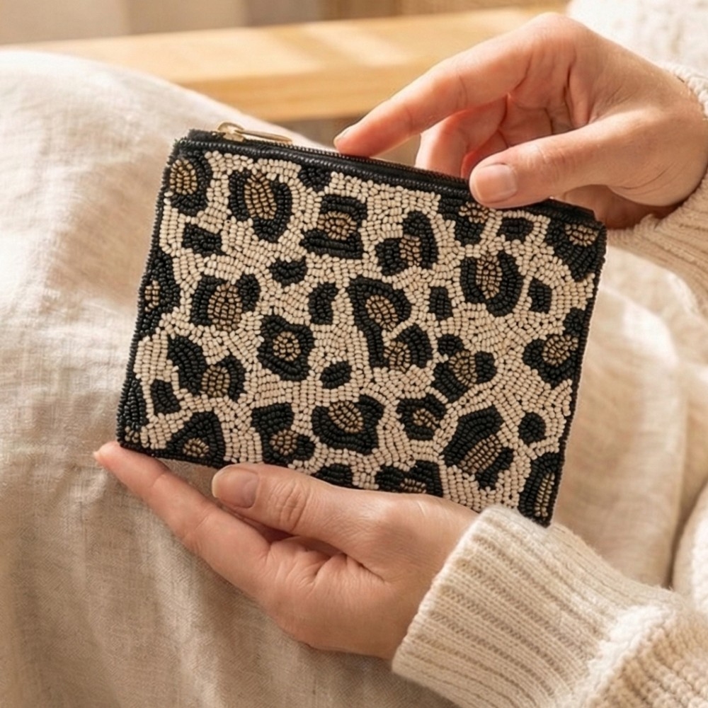 Beaded Leopard Print Coin Purse