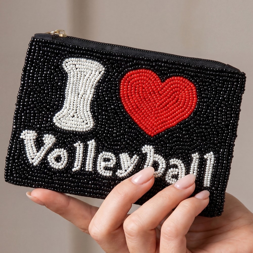 I Love Volleyball Beaded Coin Purse