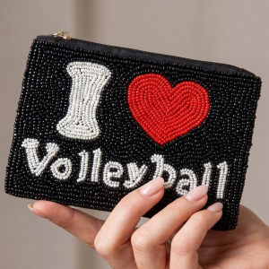 I Love Volleyball Beaded Coin Purse