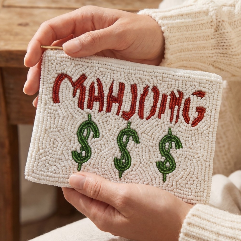 Mahjong $$$ Beaded Zip Coin Purse
