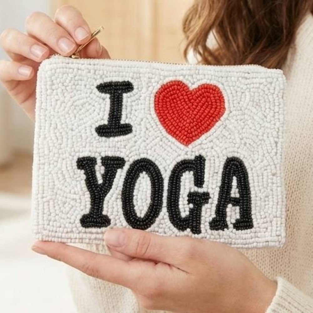 I Love Yoga Beaded Coin Purse